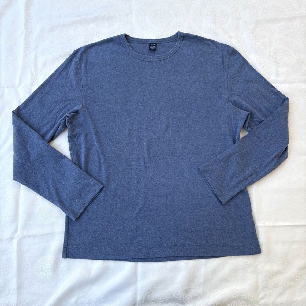 Mens Vintage Gap 2003 Long Sleeve Blue Heavyweight Cotton Stitching Skater XL